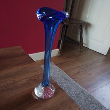 Aseda - Jack In The Pulpit - bone Vase Blue Art Glass Vintage  ex large 27cm