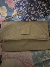 Peacocks Women's Beige and Gold Foldover Clutch Bag with Wrist Strap