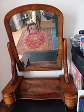 Large Antique Solid & Veneer Walnut Dressing Table Mirror Freestanding