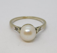 Victorian 9ct Gold, Pearl & Diamond Set Cocktail Ring Antique c1930 Art Deco