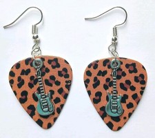 Leopard print *Guitar picks* earrings on silver plated hooks