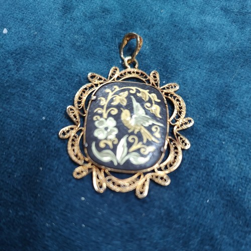 Vintage damascene bird pendant - damascene,