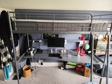 Single gray IKEA cabin bed with desk +mattress (used)