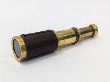 Vintage 6" Brown Leather/Brass Telescope A87 P403