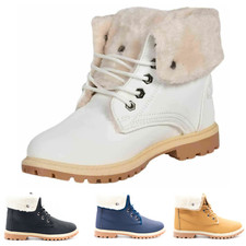 New Ladies Women Army Combat Flat Grip Sole Fur Lined Ankle Boots Shoes UK Sizes