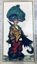 1960s vintage Original Painting Big Eyes Oil On board Signed, 1964 Paris. RETRO