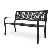 50 Inch Outdoor Bench Metal with Floral Back, BLACK