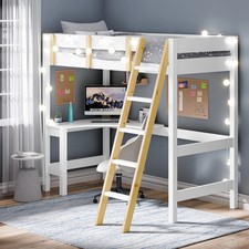 3FT Bunk Bed Single High Sleeper Loft Cabin Bed Pine Wood Frame Kids Study Desk