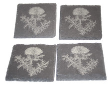 Set of four Scottish thistle themed  slate coasters- New .
