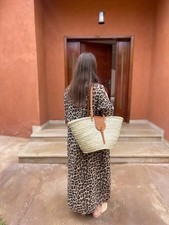 BONITA PALM & REAL LEATHER BASKET BAG MOROCCAN