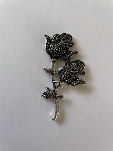 Vintage rose marcasite brooch - rose,