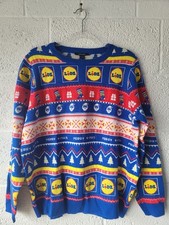 Mens LARGE Lidl Christmas Jumper 2024 Xmas Blue UK BNWT