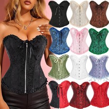 Halloween Women Overbust Corset Top Bustier Boned Burlesque Lace Up Lady Costume