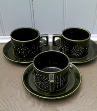 Portmeirion Green Totem Cups and Saucers Set of 3 Susan Williams-Ellis