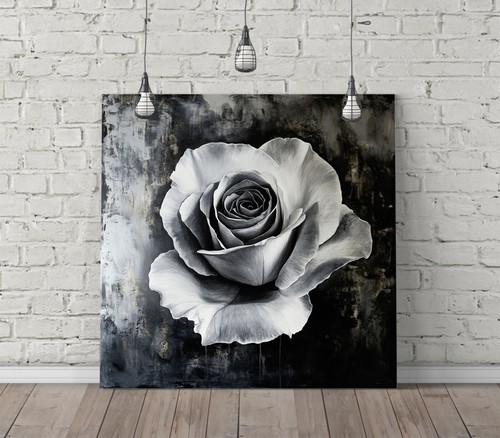Black and white rose square - white, -square