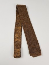 Van Buck Metallic Brown Knit Tie Square End Woven Retro Style 100% Silk