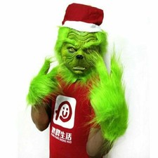 Christmas Cosplay Monster The Grinch Full Head Latex Mask&Glove Xmas Costume