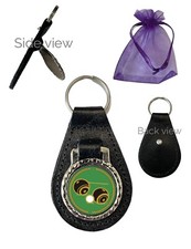 Lawn Bowls Woods And Jack Bowling (D) Black Genuine Leather Domed Keyring