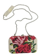 M&S Women's Clutch Bag Medium Red Mix Beads Floral Hard-shell Chain Strap New F1