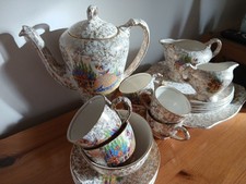 Empire England Crinoline Lady Gold Gilt Chintz Ware Tea Coffee Set