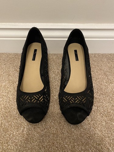 Peacocks black suede wedge - black,