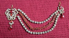 SIDE DIAMANTE GOLD JHUMAR TIKKA PASA HAIR HEADPIECE MATHA PATTI 