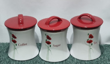 Dunelm red poppy ceramic tea, coffee and sugar jars