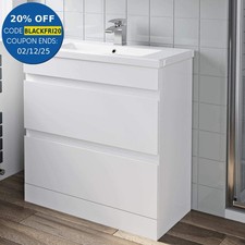 800mm Bathroom Vanity Unit Basin Storage 2 Drawer Cabinet Furniture White Gloss