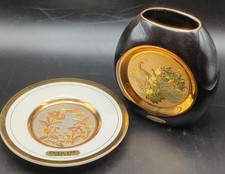 Chokin Art 24K Gold Plate & Vase Set – Japan – Stunning Gilded Display Pieces