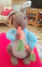 Hand knitted Peter  Rabbit, lovely Beatrix Potter figure,  18”  Tall. stands ok