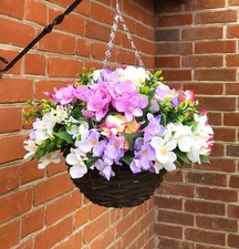 Artificial Flower Hanging Basket hydrangea and wild flowers hand made