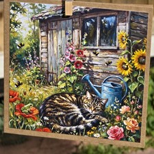 Tabby cat Flower Blank Card