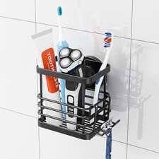 TAILI Suction Toothbrush Holder Wall Mounted, Black Metal