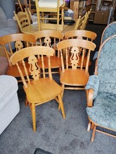 Five Wooden Fiddle Back Farmhouse Chairs Country Cottage Style