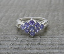 Gorgeous Ladies 925 Sterling Silver Tanzanite Cluster Ring UK Size L 1/2