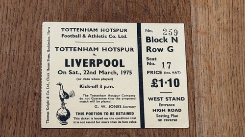Ticket 1974 tottenham v - ticket,