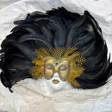 Venetian Mask Wall Hanging Small Decorative Item Black and Gold Handmade Italy