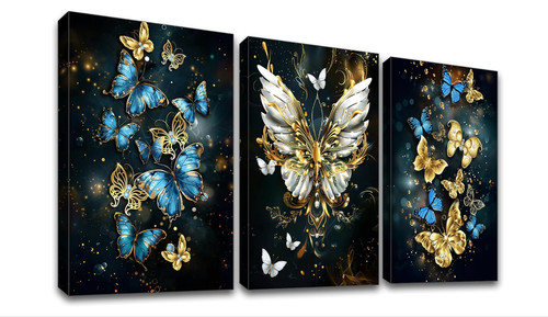 Blue gold butterfly canvas - butterfly,