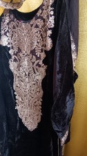 Gold Thread Embroidered Velvet Kameez with Palazzo and Dupatta Small  stitched