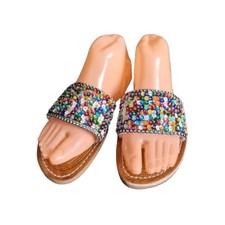 Moroccan leather sandals handmade size UK7 ( 41) with sequins new Boho