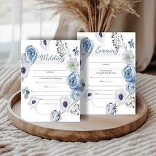 WEDDING INVITATIONS BLANK DUSKY BLUE FLORAL WREATH PACKS OF 10