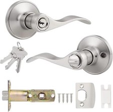 Door Handle Lock Satin Nickel Keyed Entry Lever Wave Style Exterior Probrico