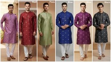 Men's Silk with sequence embroidery kurta Pyjama Party Wear Kurta Set 16-SH-23