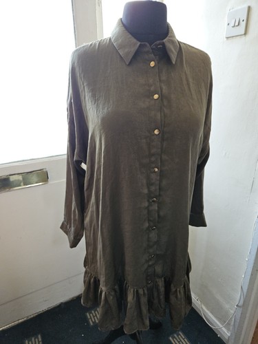 Zara green ruffle shirt dress - green,