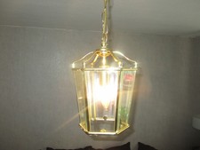 VINTAGE FRENCH BEVELLED GLASS AND BRASS CEILING LIGHT/LANTERN .