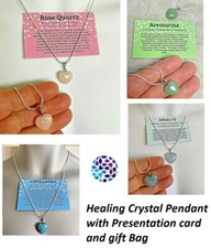 Healing Crystal  Love Heart Quartz  Stone Necklace Pendant Reiki + card