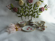 Dolls House Vintage Reutter Mini Mundus Rose Pattern Porcelain Plates Crockery  