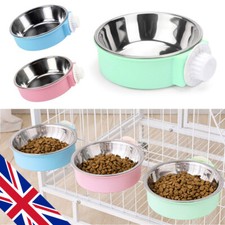 Pet Dog Cage Bowl Puppy Stainless Steel Hanging Food Water Feeder Crate UK