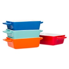 4x Baking Serving Dish Oven to Table Ceramic Mini Stoneware Rectangular Tray Set