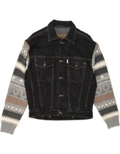 VIKING Womens Denim Jacket UK 14 Large Black Patchwork Cotton DS79